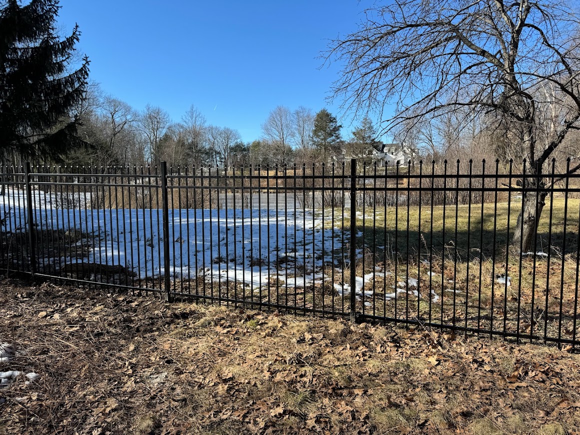 Black Metal Fence With A View Of A Pond